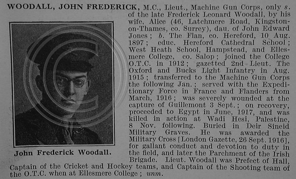 Woodall J F Lt MC Machine Gun Corps Obit De Ruvignys Roll Of Honour Vol 4
