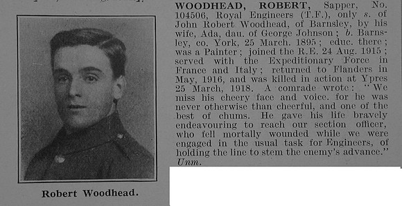 Woodhead R Sapper 104506 Royal Engineers Obit De Ruvignys Roll Of Honour Vol 3