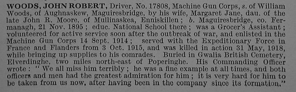 Woods J R Dvr 17808 Machine Gun Corps Obit Part 1 De Ruvignys Roll Of Honour Vol 4