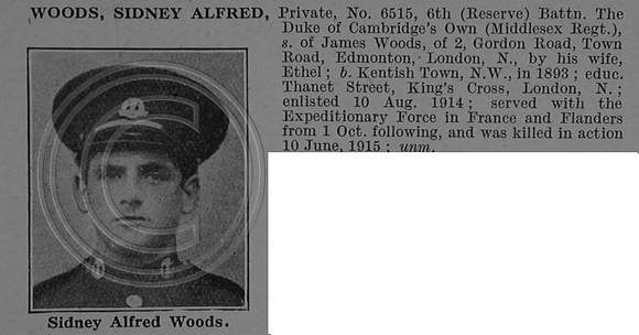 Woods S A Pte 6515 6th Middlesex Regiment Obit De Ruvignys Roll Of Honour Vol 4