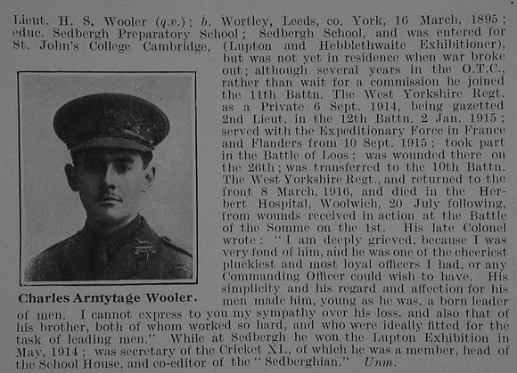 Wooler C A 2nd Lt 10th West Yorks Regiment Obit Part 2 De Ruvignys Roll Of Honour Vol 3