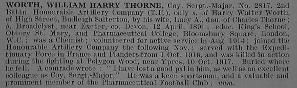 Worth W H T Coy Sergt Major 2817 2nd Honourable Artillery Company Obit