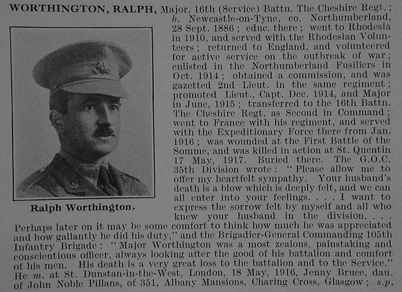 Worthington R Major 16th Cheshire Regiment Obit De Ruvignys Roll Of Honour Vol 3