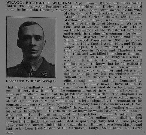 Wragg F W Captain 5th Notts & Derby Regiment Obit De Ruvignys Roll Of Honour Vol 3