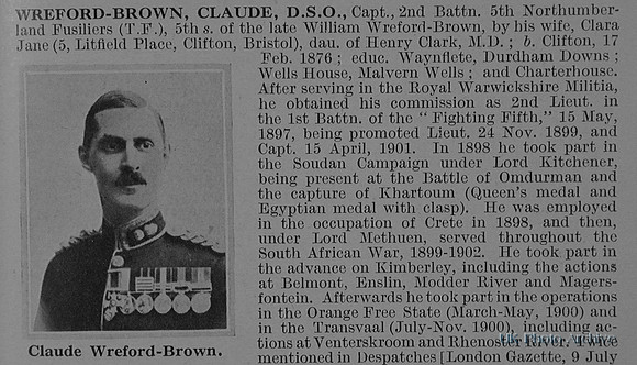 Wreford-Brown C Captain DSO 2nd Northumberland Fusiliers Obit Part 1 De Ruvignys Roll Of Honour Vol 1