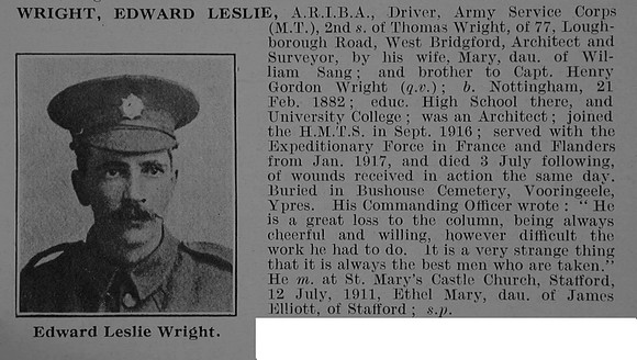 Wright E L Dvr DM2-206856 Army Service Corps Obit De Ruvignys Roll Of Honour Vol 3