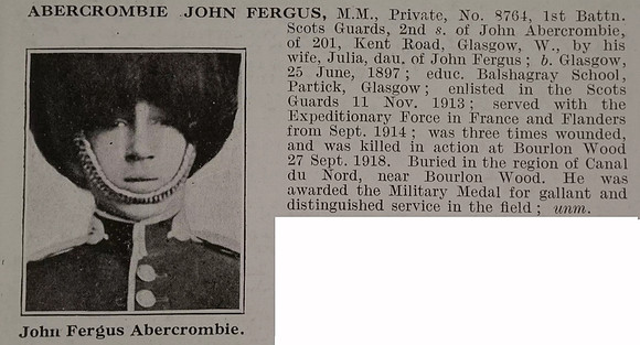 Abercrombie J F Pte MM 1st Scots Guards Obit