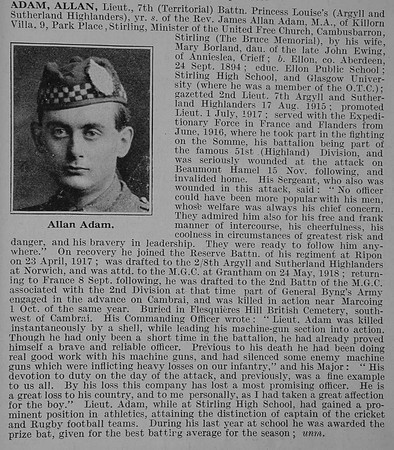Adam A Lt 7th Argyll And Sutherland  Highlanders Obit