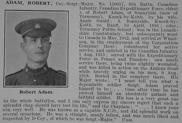 Adam R Coy Sergt Major 8th CEF Obit De Ruvignys Roll Of Honour Vol 5