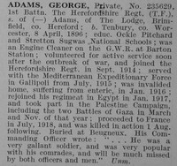 Adams G Pte 1st Herefordshire Regt Obit De Ruvignys Roll Of Honour Vol 5