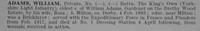 Adams W Pte King's Own Yorkshire Light Infantry Obit De Ruvignys Roll Of Honour Vol 5