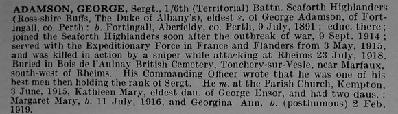Adamson G Sergt 265504 6th Seaforth Highlanders Obituary De Ruvignys Roll Of Honour Vol 5