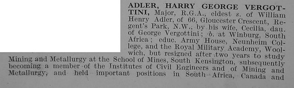 Adler H G V Major Royal Garrison Artillery Obit Part 1