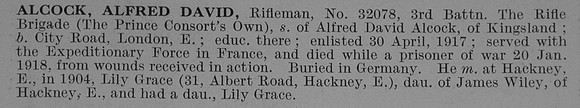 Alcock A D Rfn The Rifle Brigade Obit De Ruvignys Roll Of Honour Vol 5