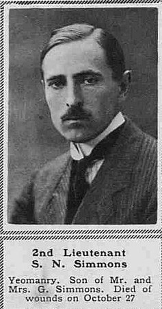 Simmons S N 2nd Lt Royal Wiltshire Yeomanry The Sphere 20th Jan 1917