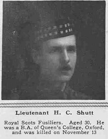 Shutt H C Lt 3rd Attd 1st Royal Scots Fusiliers The Sphere 20th Jan 1917