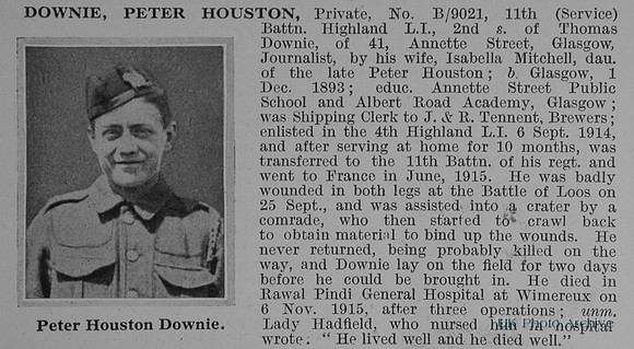 Downie P H Pte B/9021 11th Highland Light Infantry Obit