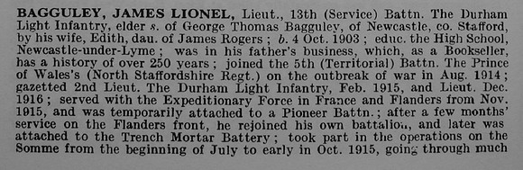Bagguley J L Lt 13th Durham Light Infantry Obituary Part 1 De Ruvignys Roll Of Honour Vol 5