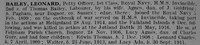 Bailey L Petty Officer 1st Class HMS Invincible Royal Navy Obituary De ruvignys Roll Of Honour Vol 5