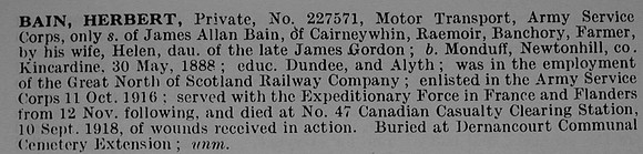 Bain H Pte 227571 Army Service Corps Obituary De Ruvignys Roll Of Honour Vol 5