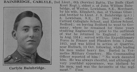 Bainbridge C 2nd Lt 6th East Kent Regiment Obit De Ruvignys Roll Of Honour Vol 5