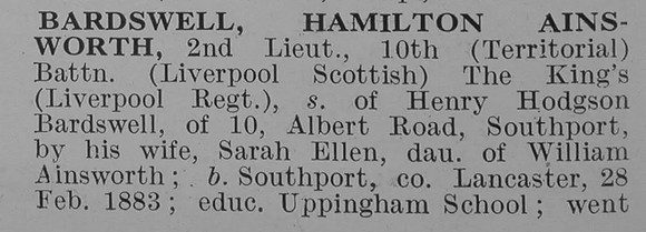 Bardswell H A 2nd Lt 10th KLR Obit Part 1 De Ruvignys Roll Of Honour Vol 5
