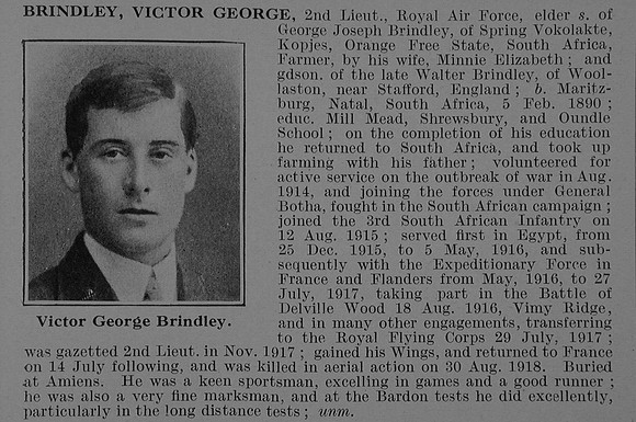 Brindley V G 2nd Lt Royal Air Force Obit De Ruvignys Roll Of Honour Vol 5