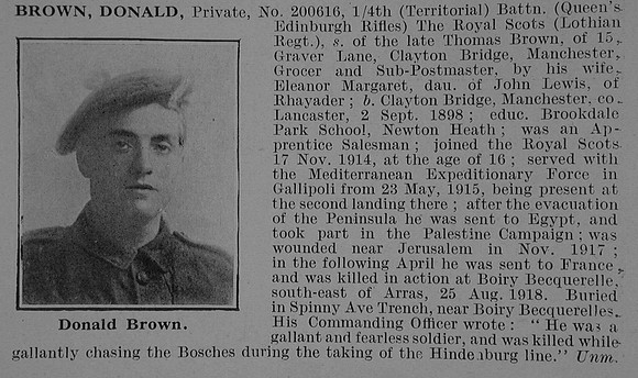 Brown D Pte 200616 4th Royal Scots Obit De Ruvignys Roll Of Honour Vol 5
