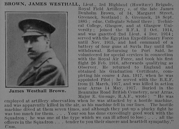 Brown J W Lt Royal Field Artillery Obit De Ruvignys Roll Of Honour Vol 5