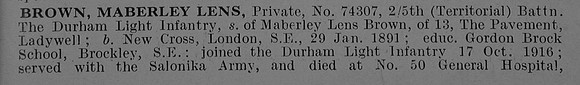 Brown M L Pte 74307 5th Durham Light Infantry Obit Part 1 De Ruvignys Roll Of Honour Vol 5