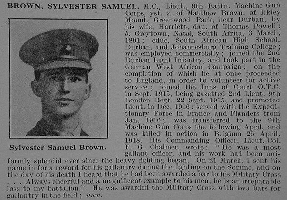 Brown S S Lt MC Machine Gun Corps Obit De Ruvignys Roll Of Honour Vol 5