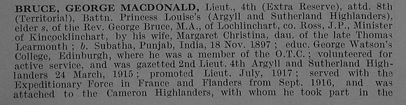 Bruce G M Lt 4th Attd 8th Argyll & Sutherland Highlanders Obit Part 1 De Ruvignys Roll Of Honour Vol 5