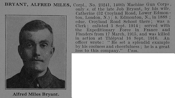 Bryant A M Cpl 23241 Machine Gun Corps Obit De Ruvignys Roll Of Honour Vol 5