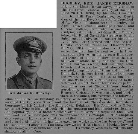 Buckley E J K Flt Sub Lt Royal Naval Air Service Obit De Ruvignys Roll Of Honour Vol 5