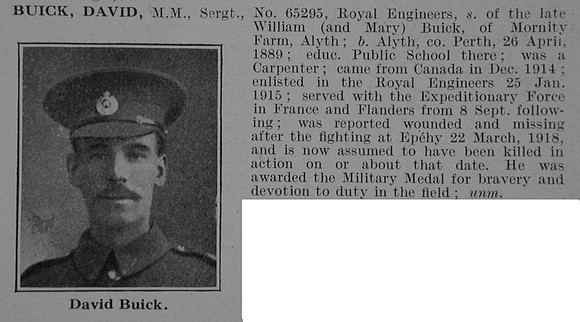 Buick D Sergt MM 65295 Royal Engineers Obit De Ruvignys Roll Of Honour Vol 5