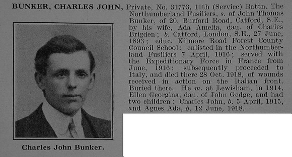Bunker C J Pte 31773 11th Northumberland Fusiliers Obit De Ruvignys Roll Of Honour Vol 5