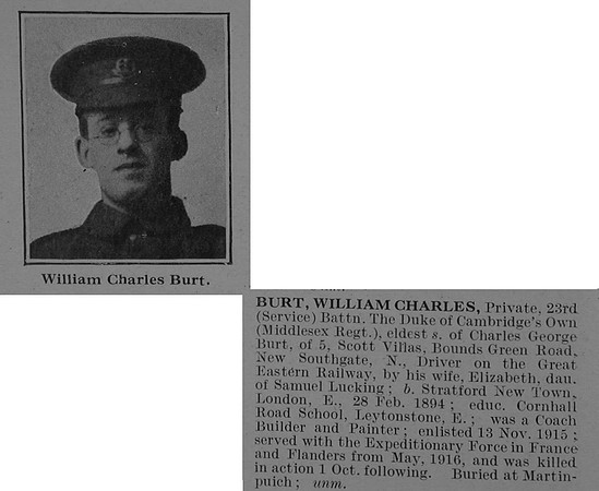 Burt W C Pte G-11308 23rd Middlesex Regiment Obit De Ruvignys Roll Of Honour Vol 5