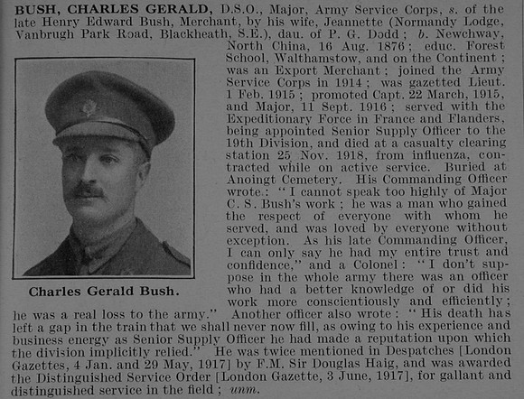 Bush C G Major DSO Army Service Corps Obit De Ruvignys Roll Of Honour Vol 5