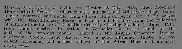 Harvie S M 2nd Lt 2nd Kings Royal Rifle Corps Obit Part 2 De Ruvignys Roll Of Honour Vol 5