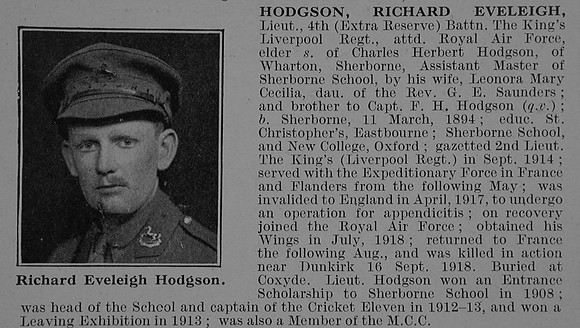 Hodgson R E Lt 4th Kings Liverpool Regiment Attd Royal Air Force Obit De Ruvignys Roll Of Honour Vol 5