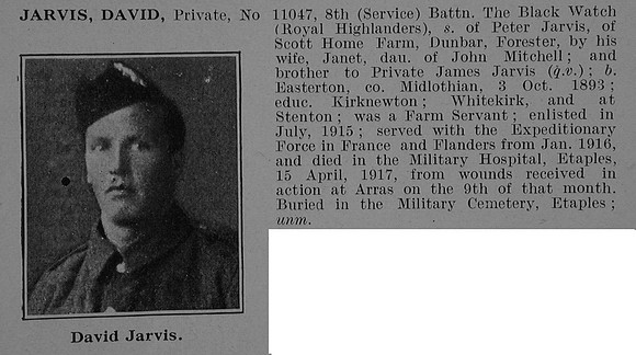 Jarvis D Pte 11047 8th Black Watch Obit De Ruvignys Roll Of Honour Vol 5