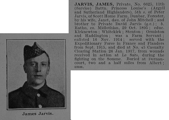 Jarvis J Pte 6625 11th Argyll & Sutherland Highlanders Obit De Ruvignys Roll Of Honour Vol 5