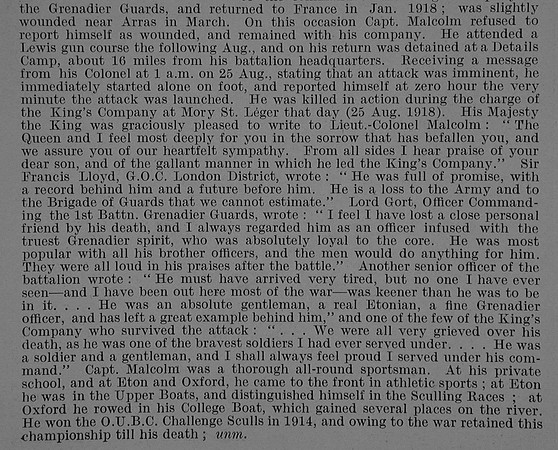 Malcolm P Captain Grenadier Guards Obit Part 2 De Ruvignys Roll Of Honour Vol 5