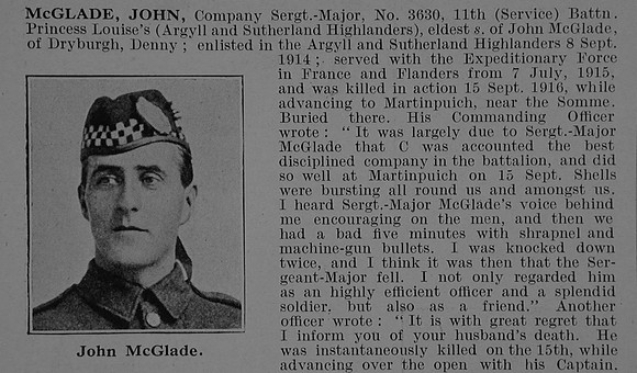 McGlade J Coy Sergt Major 3630 11th Argyll & Sutherland Highlanders Obit Part 1 De Ruvignys Roll Of Honour Vol 5