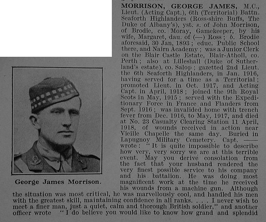 Morrison G J Lt MC 6th Seaforth Highlanders Obit Part 1 De Ruvignys Roll Of Honour Vol 5