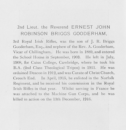 Briggs-Gooderham E J R 2nd Lt 3rd Royal Irish Regiment Attd Machine Gun Corps Obit The War Record Of Old Dunelmians 1914-1919