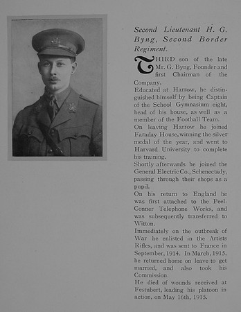 Byng H G 2nd Lt 2nd Border Regiment Obit General Electrical Company Roll Of Honour