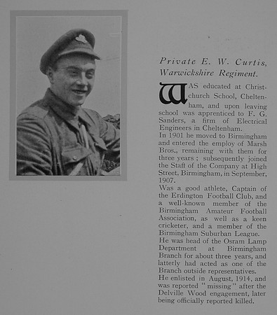 Curtis E W Pte Royal Warwickshire Regiment Obit General Electrical Company Roll Of Honour