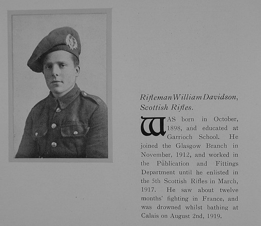 Davidson W Rfn 39178 6th Cameronians Obit General Electrical Company Roll Of Honour