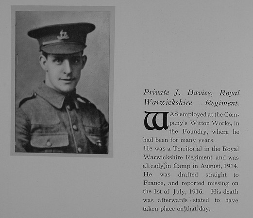 Davies J Pte 305814 8th Royal Warwickshire Regiment Obit General lectrical Company Roll Of Honour